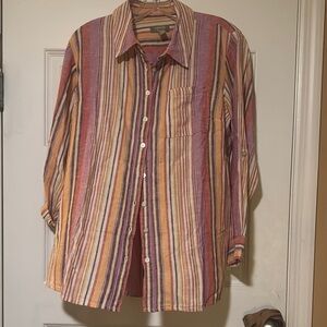 Denim & Co | Multicolor Striped | Button Down Blouse